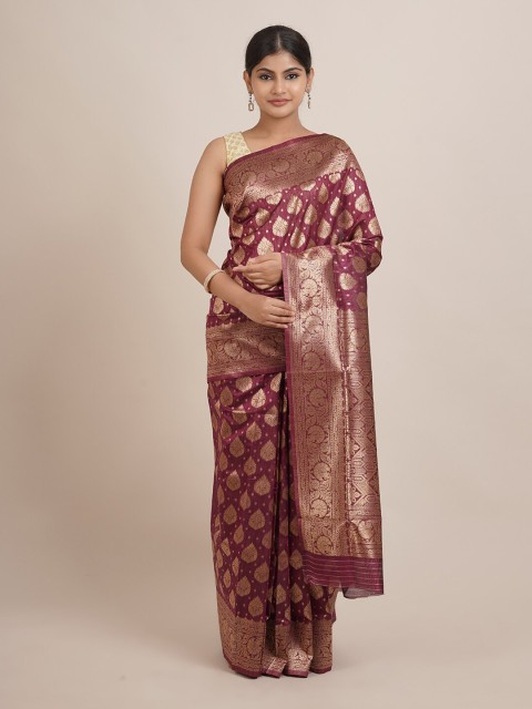 

Pothys Purple & Gold-Toned Woven Design Zari Jute Silk Saree