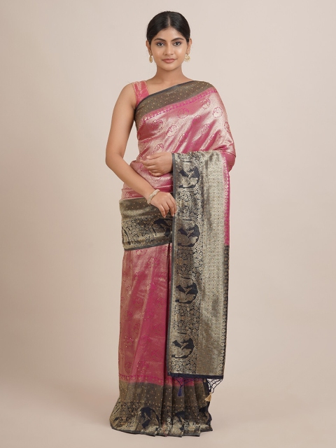 

Pothys Pink & Black Woven Design Beads & Stone Saree