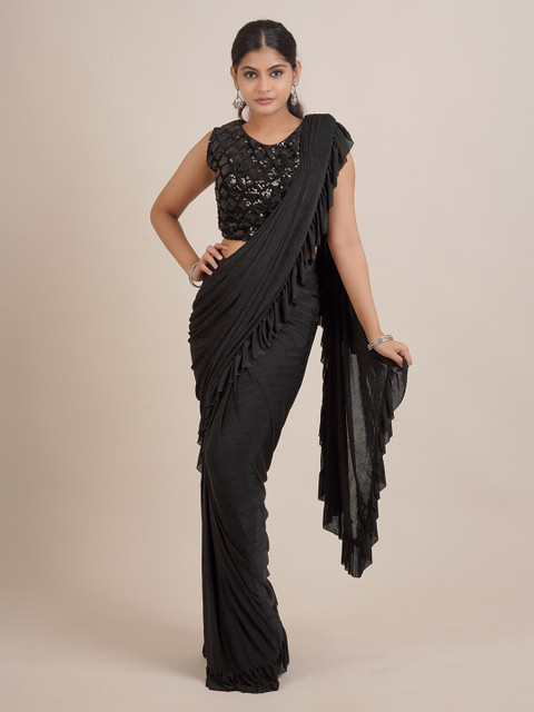 

Pothys Black Solid Satin Saree