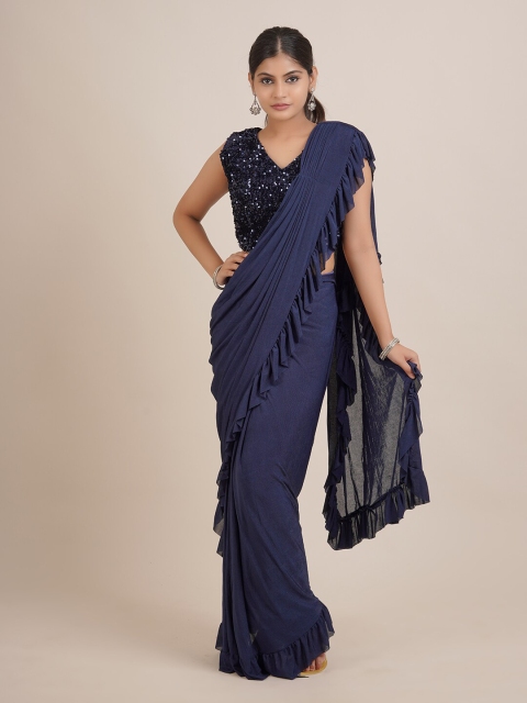 

Pothys Navy Blue Satin Saree
