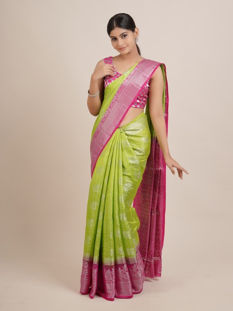

Pothys Green & Magenta Woven Design Zari Jute Silk Saree
