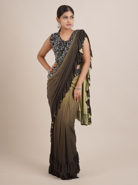 

Pothys Green & Black Solid Sequinned Saree