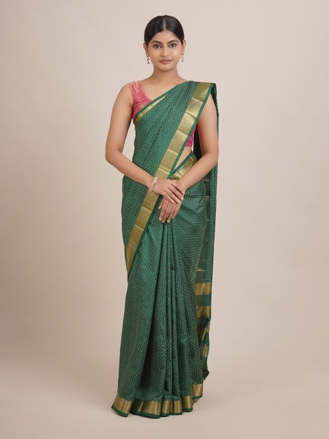 

Pothys Green & Gold-Toned Woven Design Zari Jute Silk Saree
