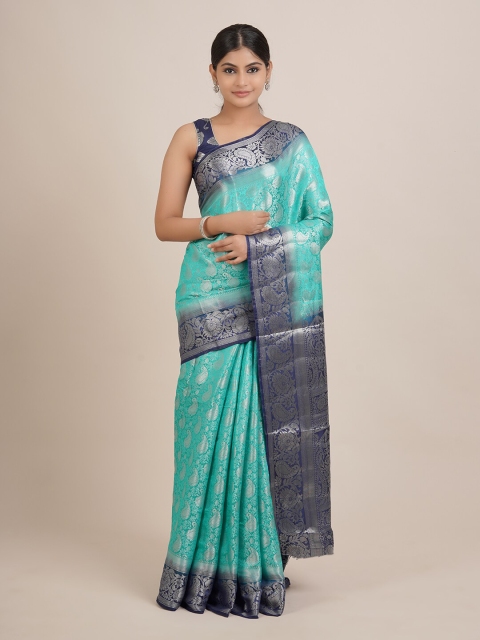 

Pothys Green & Navy Blue Floral Woven Design Zari Saree
