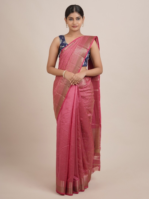 

Pothys Pink Embroidered Jute Silk Saree