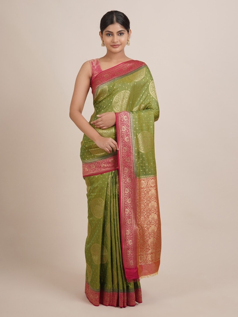 

Pothys Green & Pink Ethnic Motifs Zari Jute Silk Saree