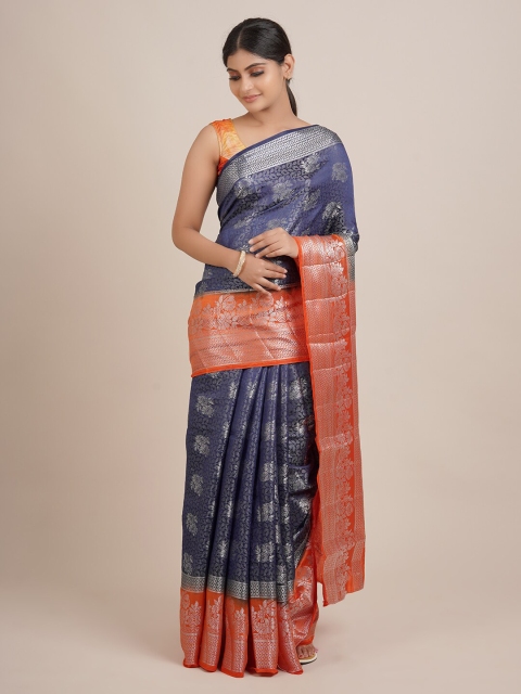 

Pothys Navy Blue & Red Floral Zari Jute Silk Saree