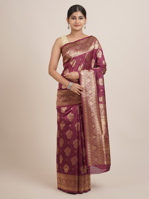 

Pothys Purple & Gold-Toned Woven Design Zari Jute Silk Saree