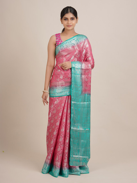 

Pothys Pink & Green Floral Woven Design Zari Saree