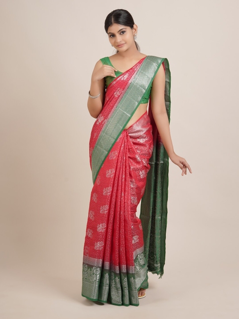 

Pothys Red & Green Ethnic Motifs Zari Jute Silk Saree