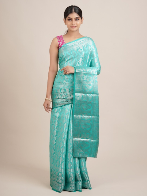 

Pothys Sea Green & Silver-Coloured Ethnic Motifs Jute Silk Saree