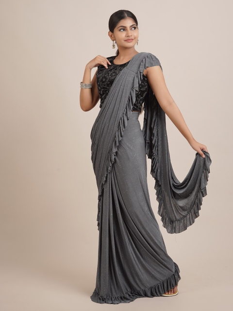 

Pothys Grey Sequinned Satin Ready to Wear Saree
