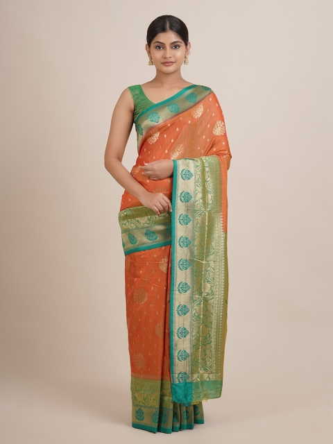 

Pothys Brown & Green Floral Zari Jute Silk Saree