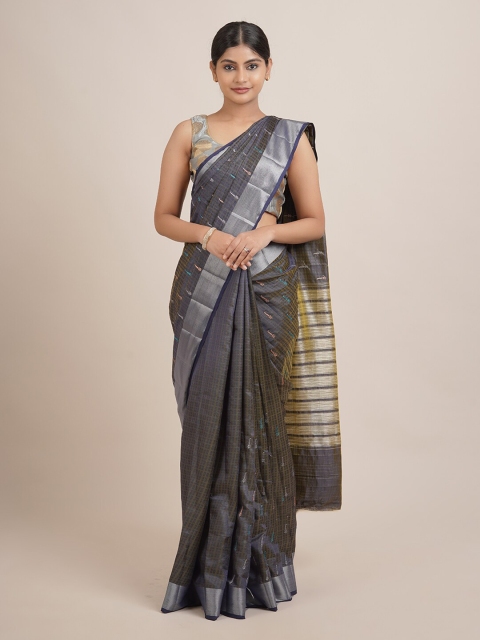 

Pothys Navy Blue & Silver-Coloured Ethnic Motifs Jute Silk Saree