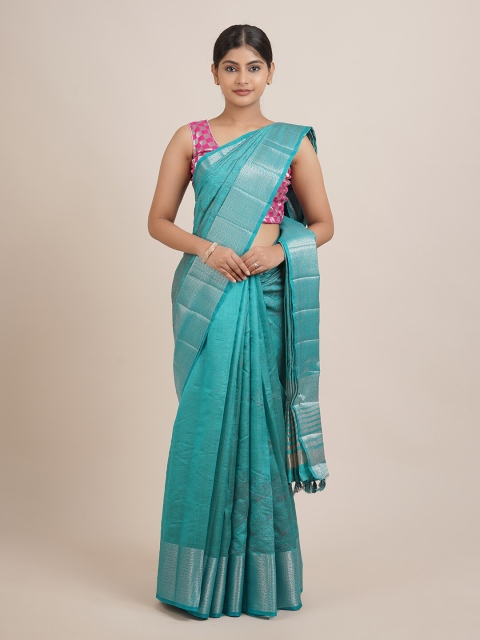 

Pothys Blue & Silver Floral Embroidered Zari Saree