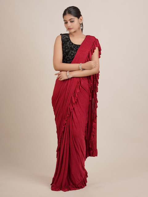 

Pothys Maroon Sequinned Satin Saree