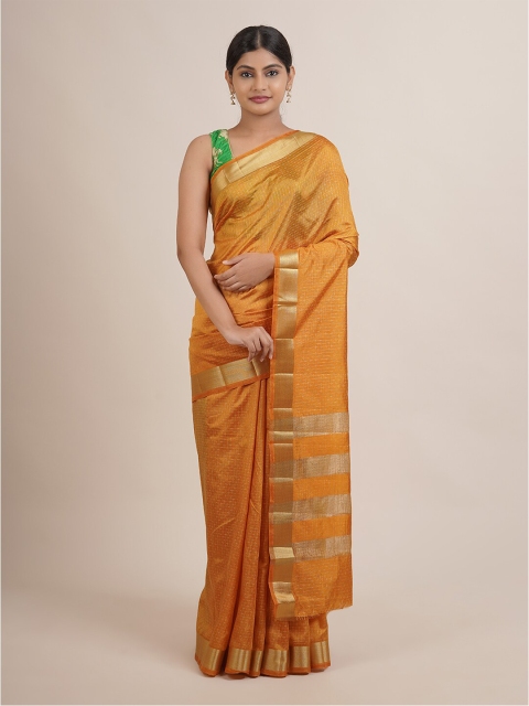 

Pothys Women Mustard Yellow Checked Embroidered Jute Silk Saree