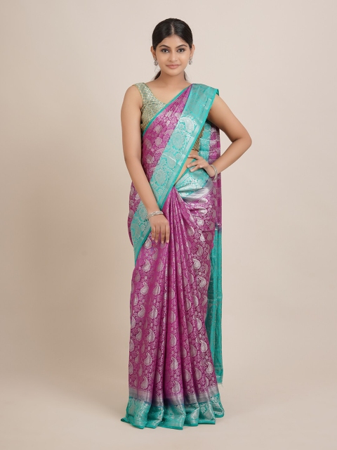 

Pothys Violet & Sea Green Woven Design Zari Jute Silk Saree