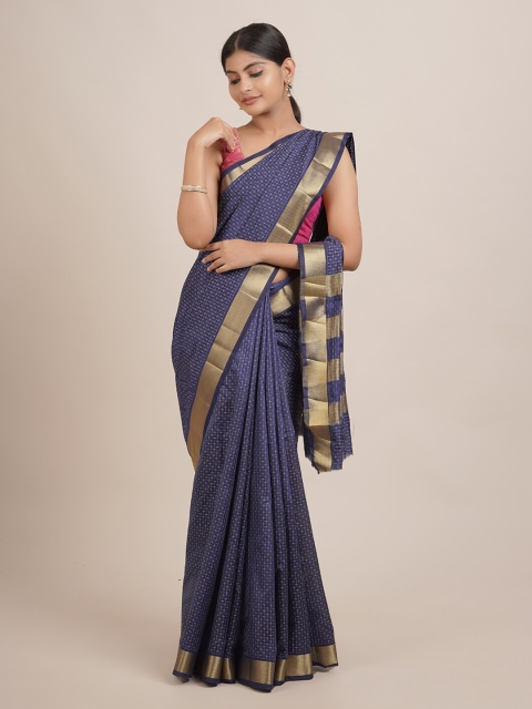 

Pothys Blue & Gold-Toned Woven Design Zari Jute Silk Saree