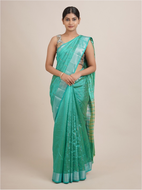 

Pothys Green & Silver-Toned Ethnic Motifs Zari Jute Silk Saree
