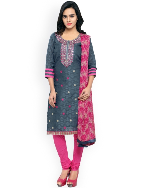 

Satrani Grey & Pink Self-Printed & Embellished Cotton & Brasso Unstitched Dress Material