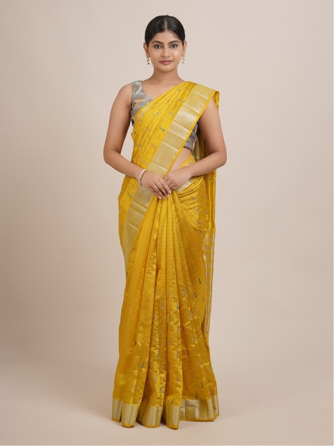 

Pothys Yellow & Silver-Toned Woven Design Jute Silk Saree