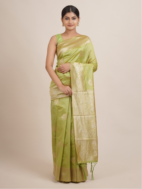 

Pothys Green & Gold-Toned Ethnic Motifs Zari Jute Silk Saree