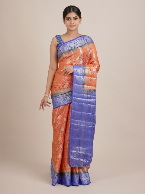 

Pothys Orange & Blue Floral Woven Design Zari Saree