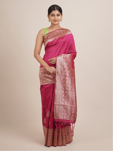 

Pothys Pink & Gold-Toned Ethnic Motifs Zari Jute Silk Saree