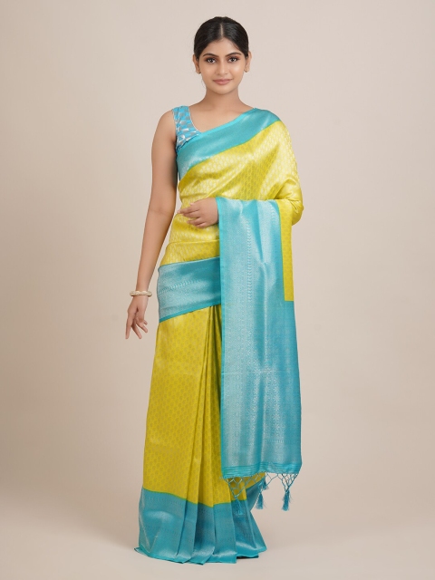 

Pothys Yellow & Blue Ethnic Motifs Zari Jute Silk Saree