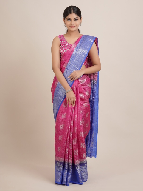 

Pothys Pink & Blue Ethnic Motifs Zari Jute Silk Saree