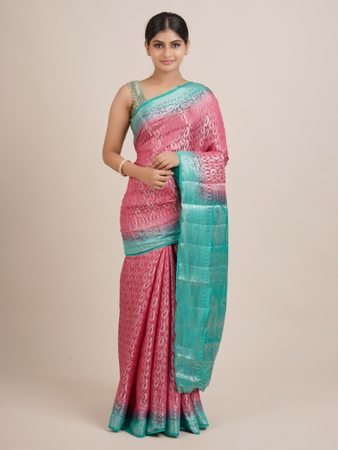 

Pothys Pink & Green Ethnic Motifs Zari Jute Silk Saree