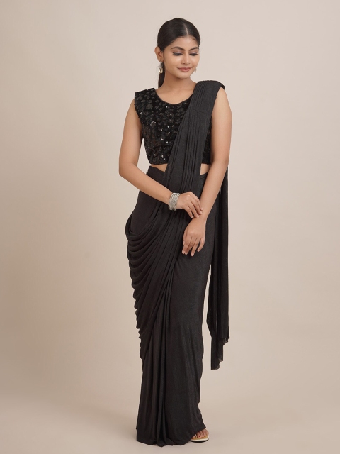 

Pothys Black Solid Satin Saree