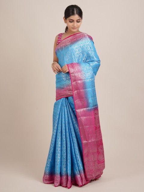 

Pothys Pink & Blue Floral Woven Design Saree