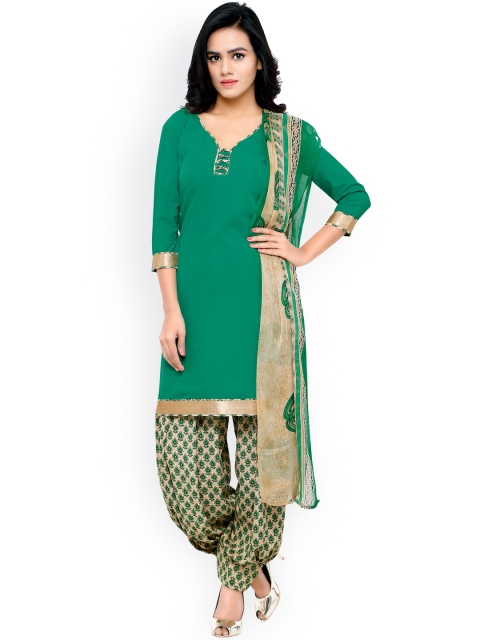 

Satrani Green & Beige Printed Crepe Unstitched Dress Material
