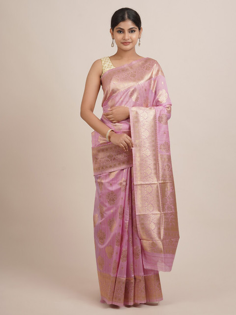 

Pothys Pink & Gold-Toned Floral Jute Silk Saree