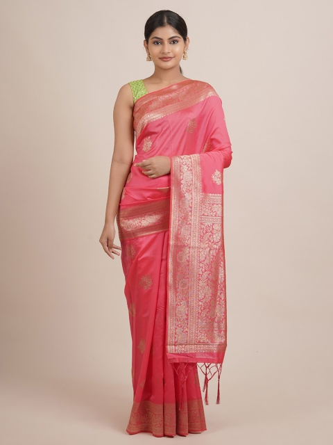 

Pothys Pink & Gold-Toned Ethnic Motifs Zari Jute Silk Saree