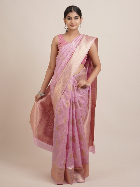 

Pothys Pink & Gold-Toned Woven Design Zari Jute Silk Saree