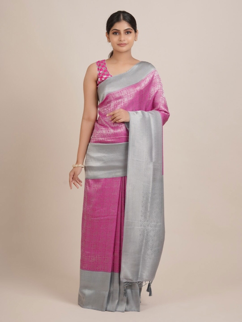 

Pothys Grey & Magenta Woven Design Zari Saree