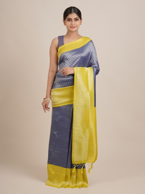 

Pothys Navy Blue & Yellow Woven Design Jute Silk Saree