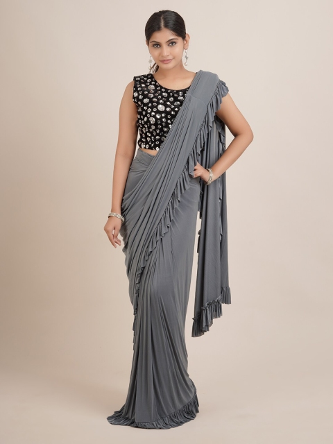 

Pothys Grey Solid Ruffles Saree