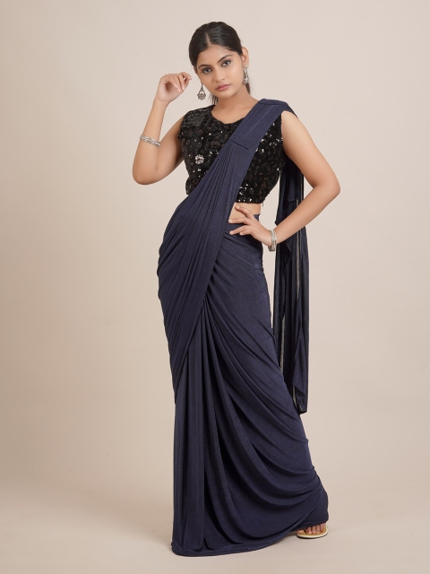 

Pothys Navy Blue Sequinned Satin Saree