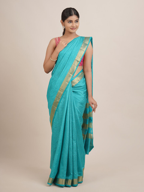

Pothys Blue Woven Design Jute Silk Saree