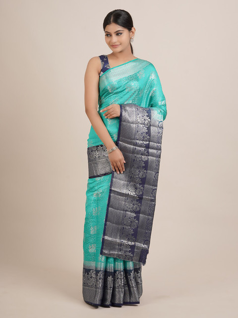 

Pothys Green & Navy Blue Woven Design Zari Jute Silk Saree