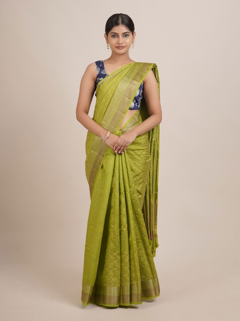 

Pothys Green & Gold-Toned Embroidered Zari Jute Silk Saree