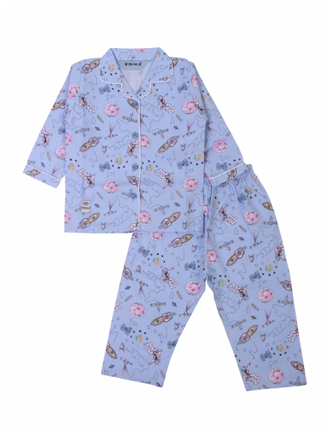 

Enfance Kids Blue & Pink Printed Pure Cotton Night suit