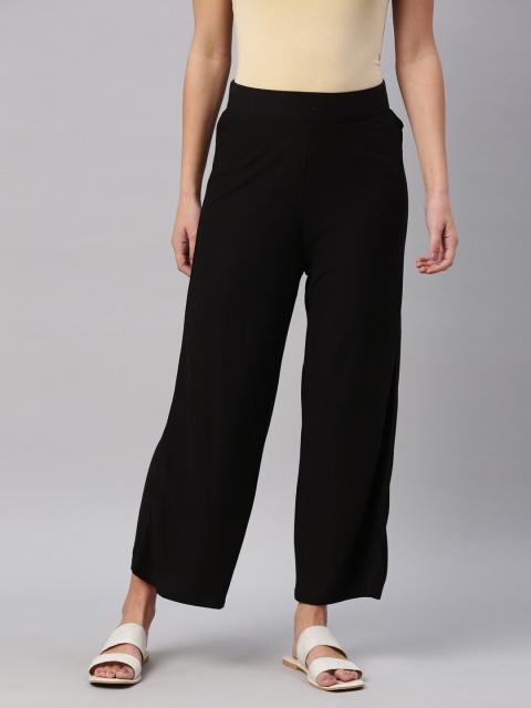 

YCANF Women Black Flared Knitted Palazzos