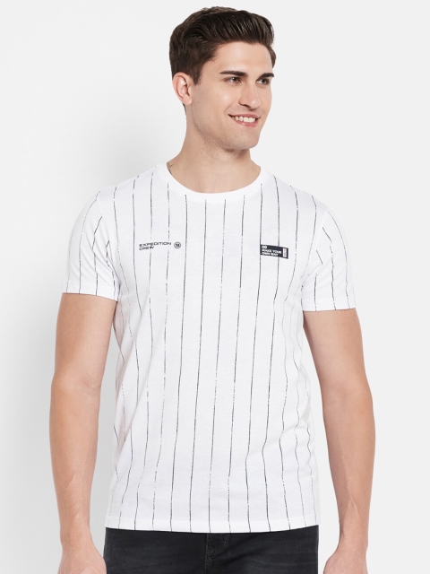 

Octave Men White Striped Monochrome Cotton T-shirt