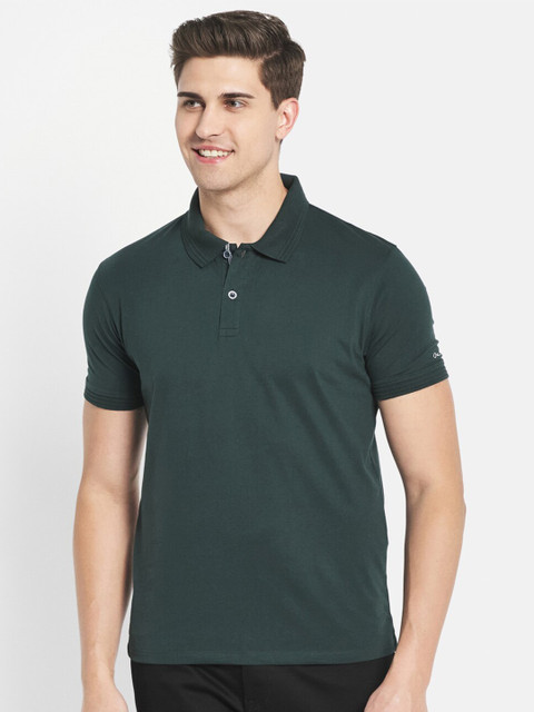 

Octave Men Green Polo Collar Cotton T-shirt
