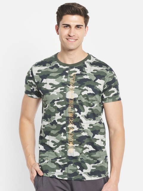 

Octave Men Olive Green Camouflage Printed Cotton T-shirt